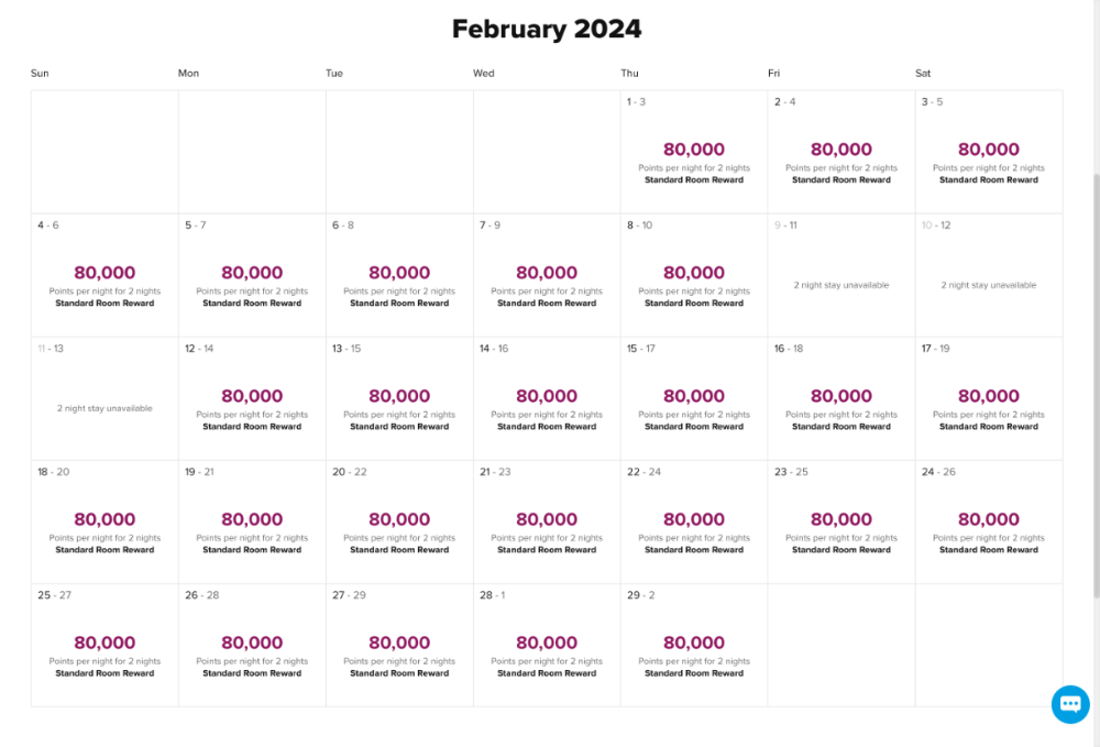 The Roosevelt 2024年2月 特典宿泊カレンダー