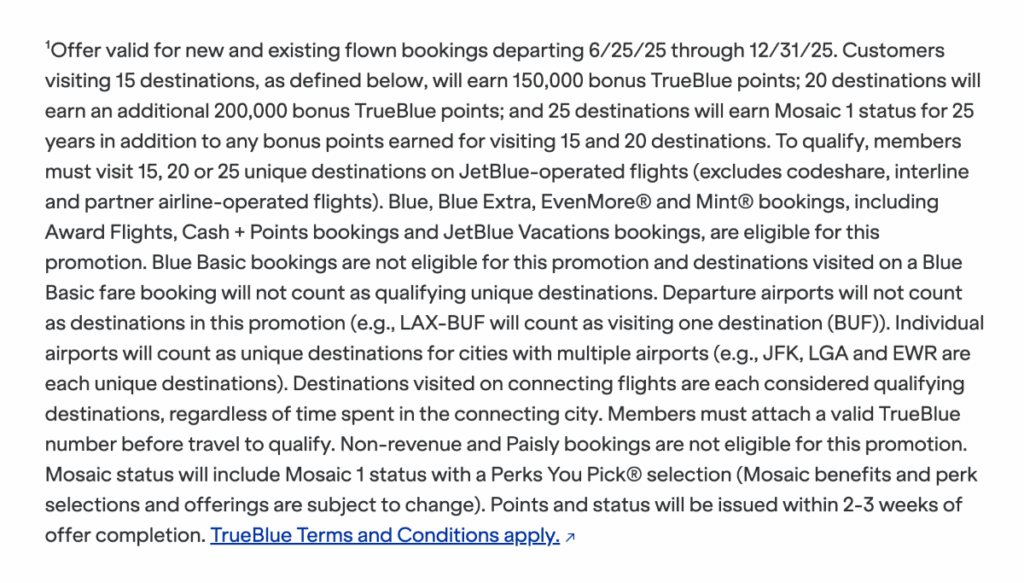JetBlue 25 for 25 Terms & Conditions