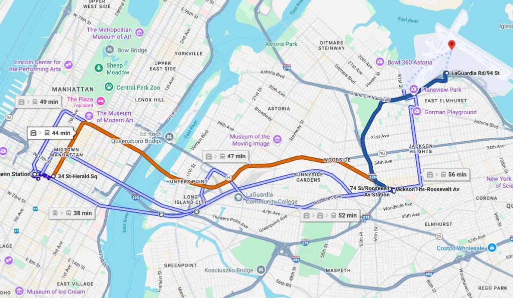 NYCとLGA間の移動経路