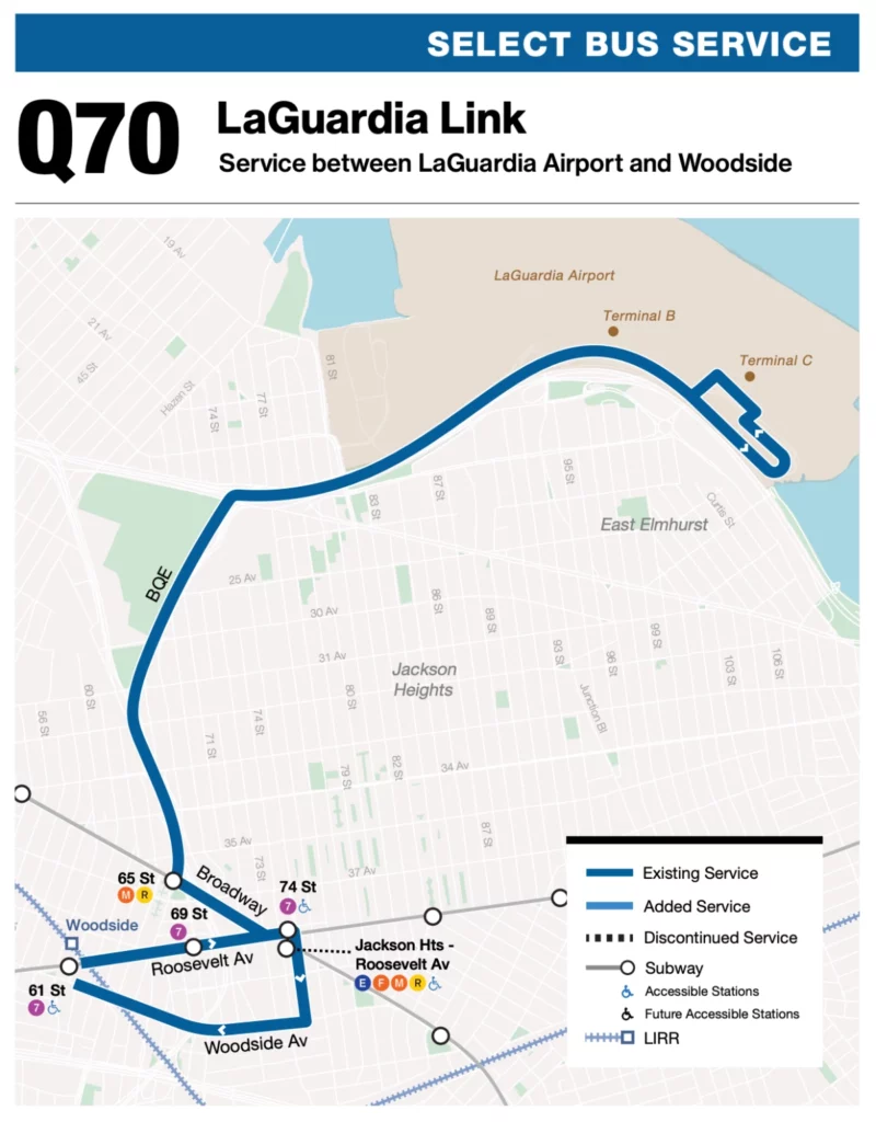 Q70 LaGuardia Link Select Bus Service Map