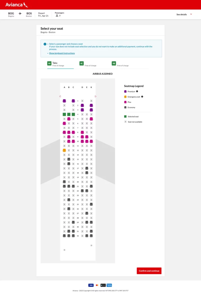 Avianca Airline Check-In Seat Selection