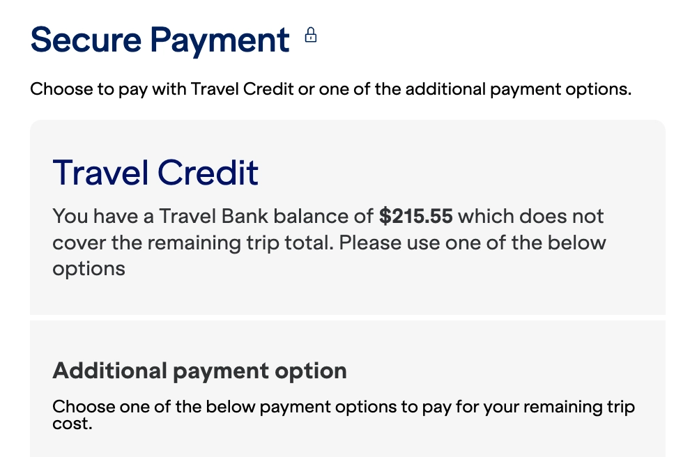 Travel Bankは利用できないポイント航空券購入画面